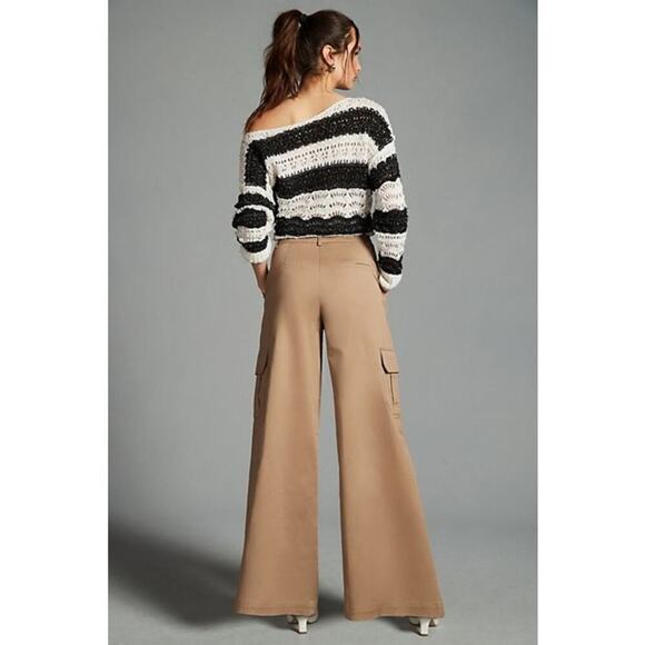 Anthropologie x Du Paradis Pleated Wide-Leg Cargo Pants Beige Size Small New - Picture 3 of 11